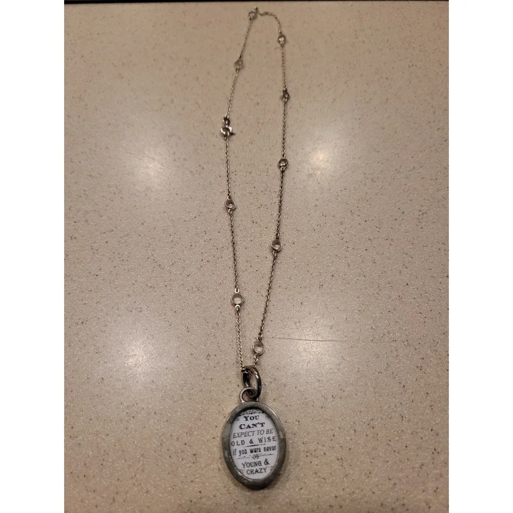 Sterling Silver Sassy Reversible Quote Pendant Station Necklace Clear Crystal